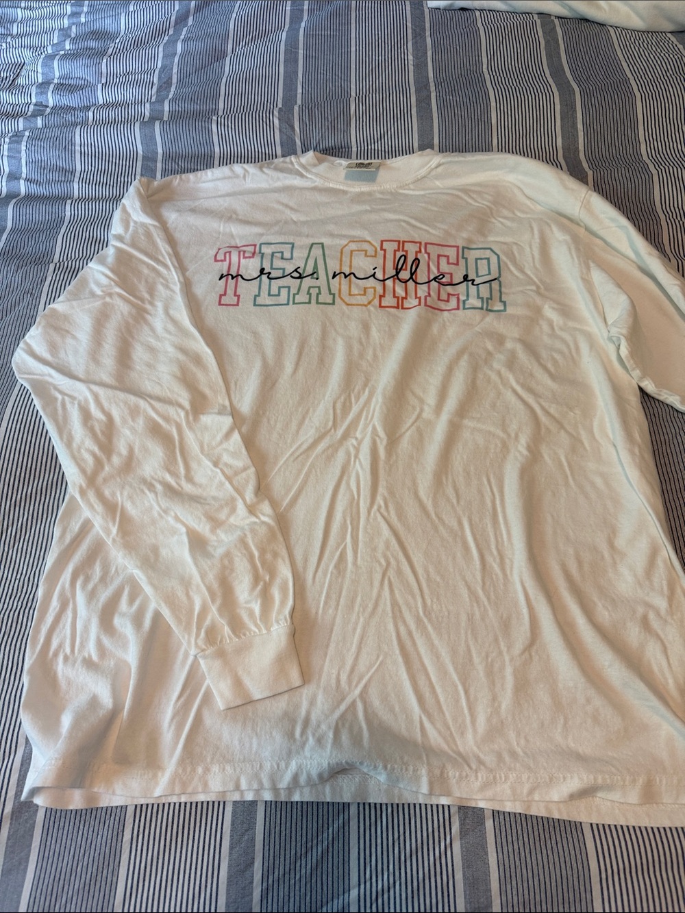 White Long Sleeve 'Teacher' Graphic Tee Comfort Colors (Mrs. Miller)